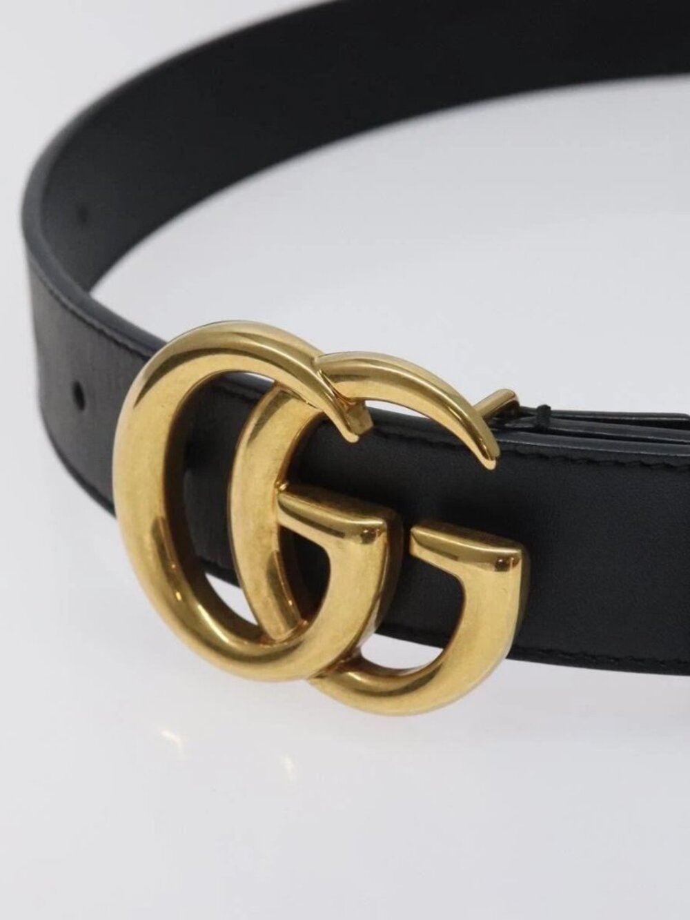 GUCCI GG Marmont Belt Leather 31.5" Black Gold 414516 Auth SW817 - Picture 6 of 12